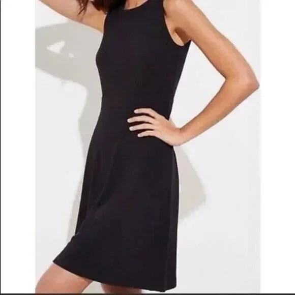 Ann Taylor Loft Gray A-Line Stretch Sleeveless Button Fit Flare Dress Size 2